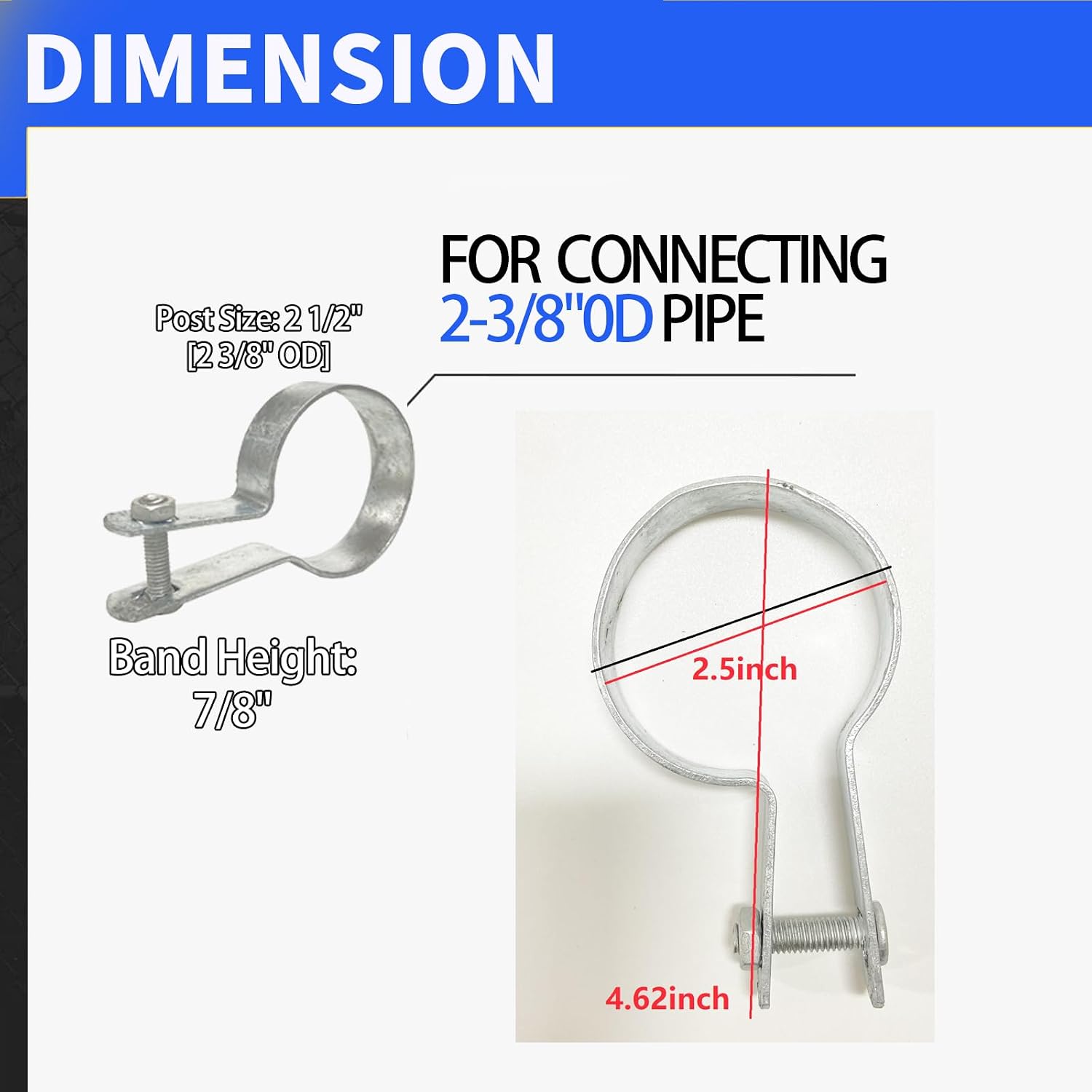 2-3/8" Tension Band for Chain Link Fence,Heavy Duty Chain Link Brace Band Use for attaching Chain Link Fence Rails