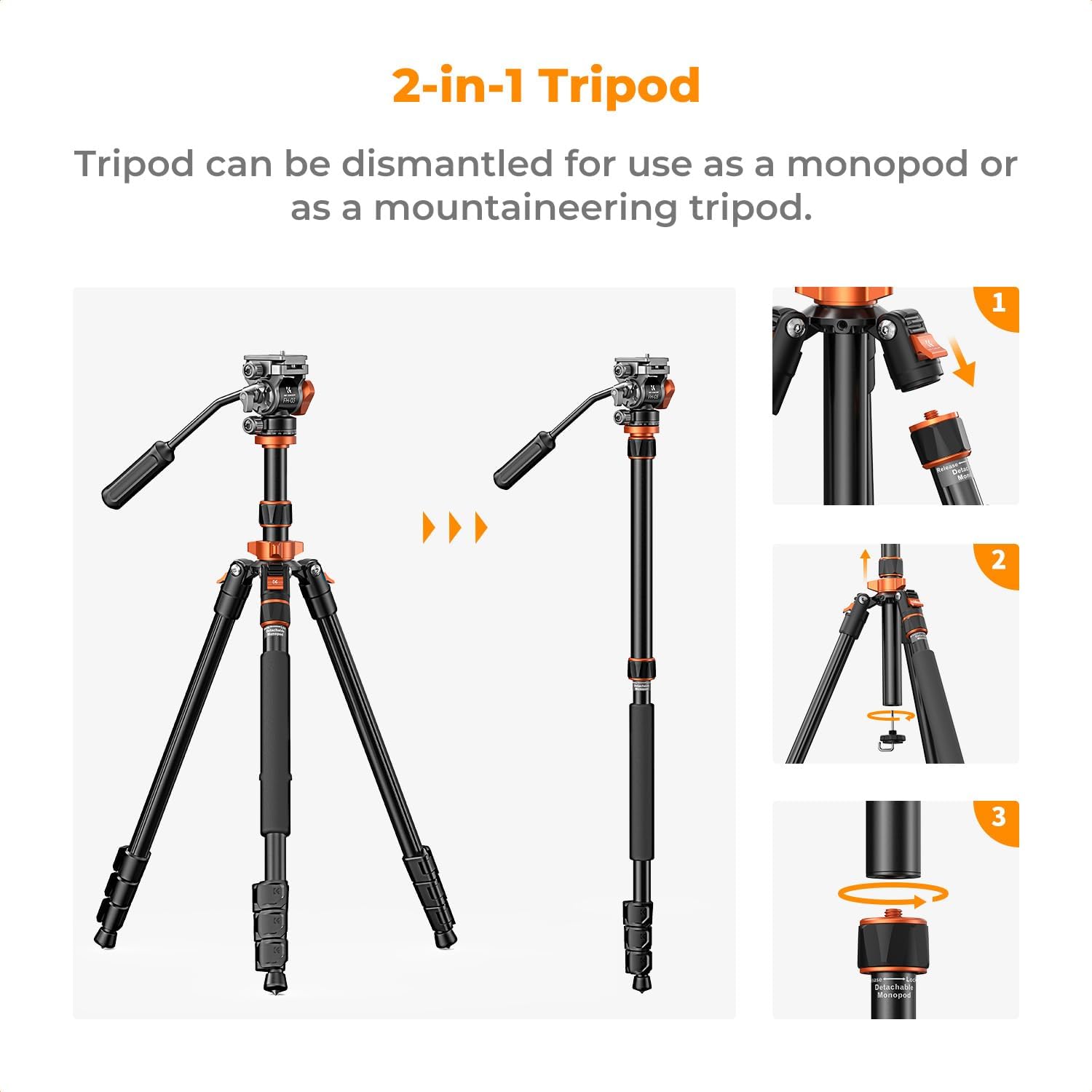 83" Camera Video Tripod for DSLR | Compact Aluminum, 360° Panorama Fluid Head, Travel, Video, Live Streaming