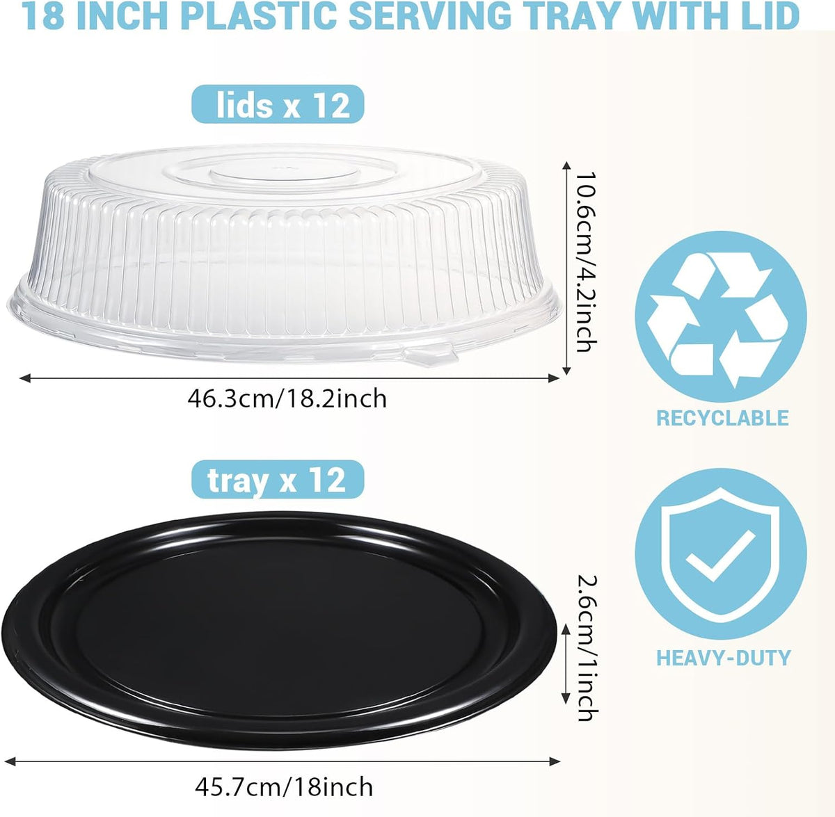 12 Pack 18 Inch Round Plastic Serving Trays with Lids