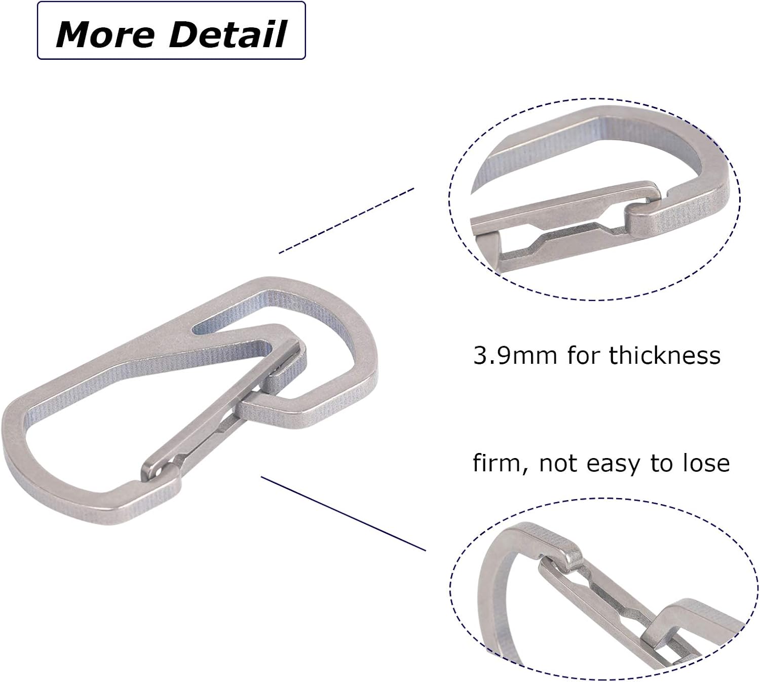 Ultralight Titanium Keychain Carabiner Clip, Heavy Duty EDC Key Ring Holder for Belt Loop, Quick Release Utility