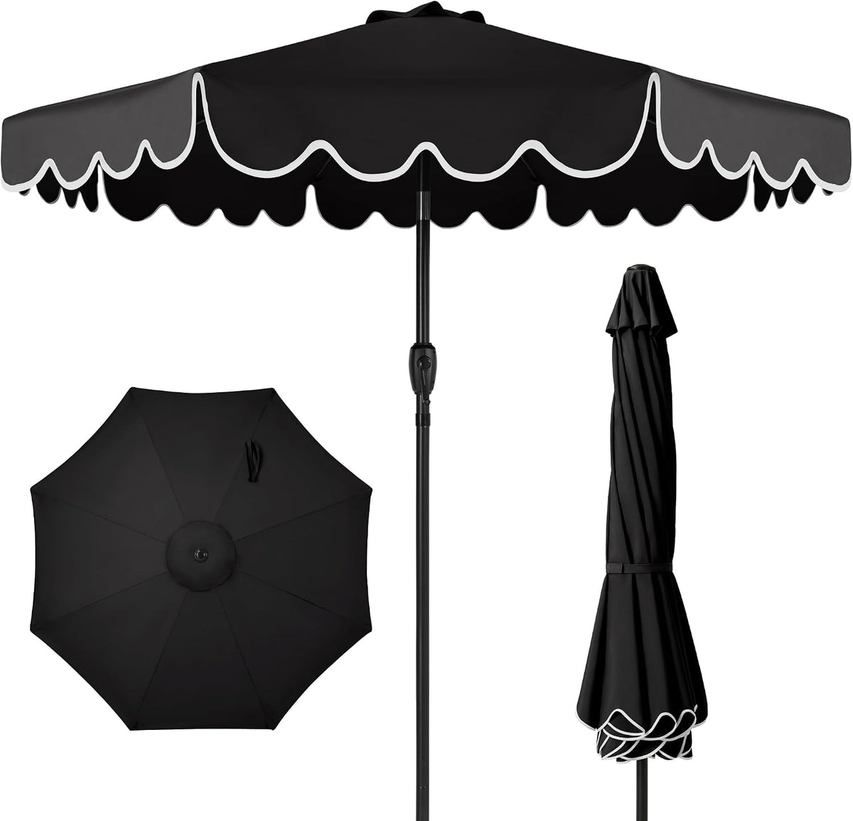 9ft Patio Market Umbrella with Scallop Trim, UV-Fade-Resistant 210g Canopy, Crank & Tilt, Wind Vent, Heavy-Duty Frame