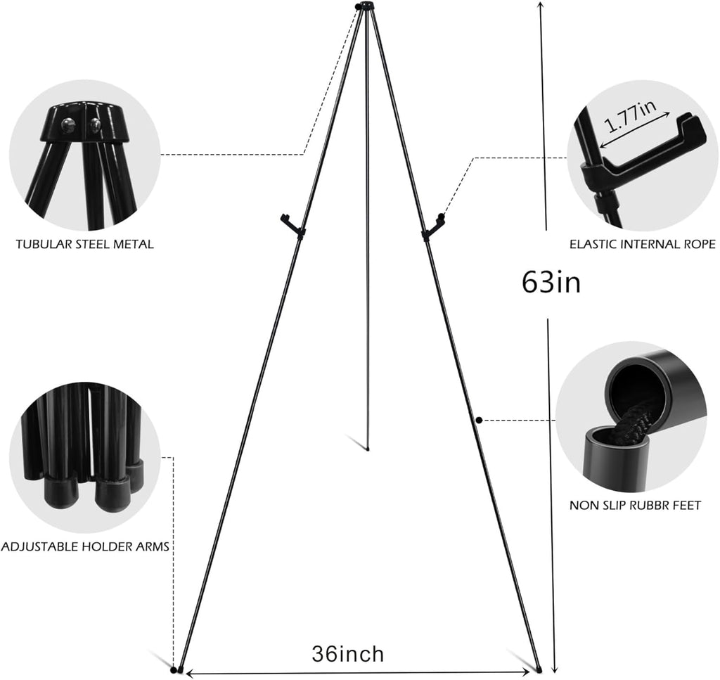 63 Inch Easel Stand for Sign, Poster Stand and Wedding Sign | Instant-fold metal tripod with carry bag for welcome