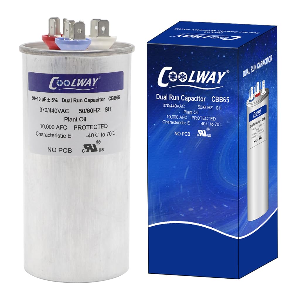 60/10 uF 60+10 MFD ±5% 370V or 440V Dual Run Start ac Capacitor for Motor Start or Heat Pump, Condenser, Pool Pump