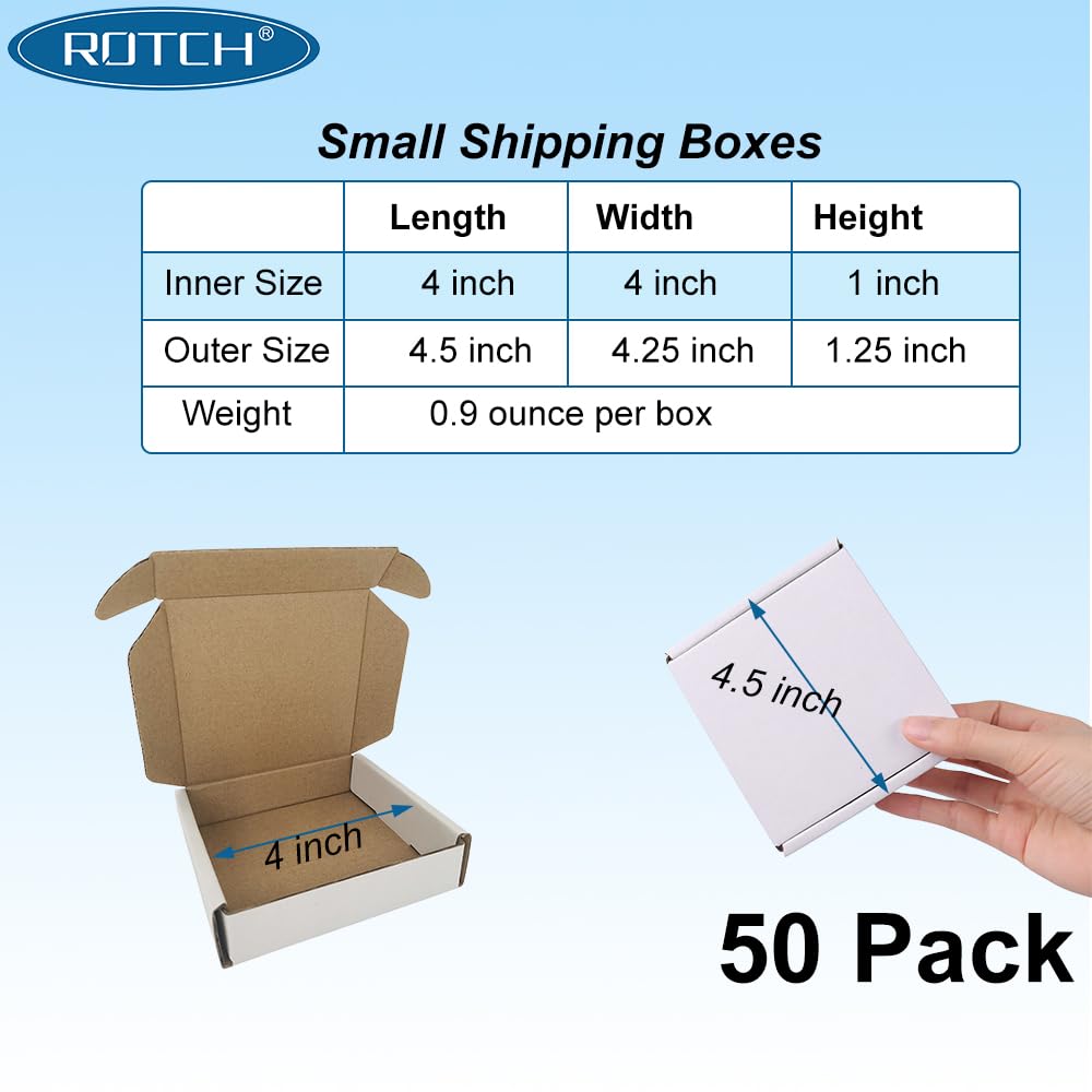 4x4x1'' 50 Pack Corrugated Mailers, Cardboard Boxes Perfect for Shipping Small, White