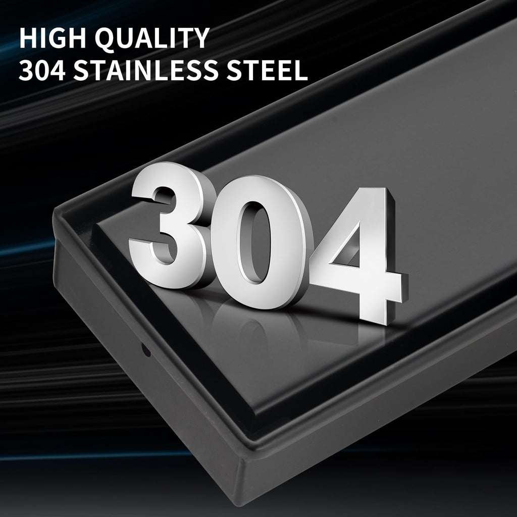 24‑Inch Linear Shower Drain, Matte Black Tile‑Insert Panel