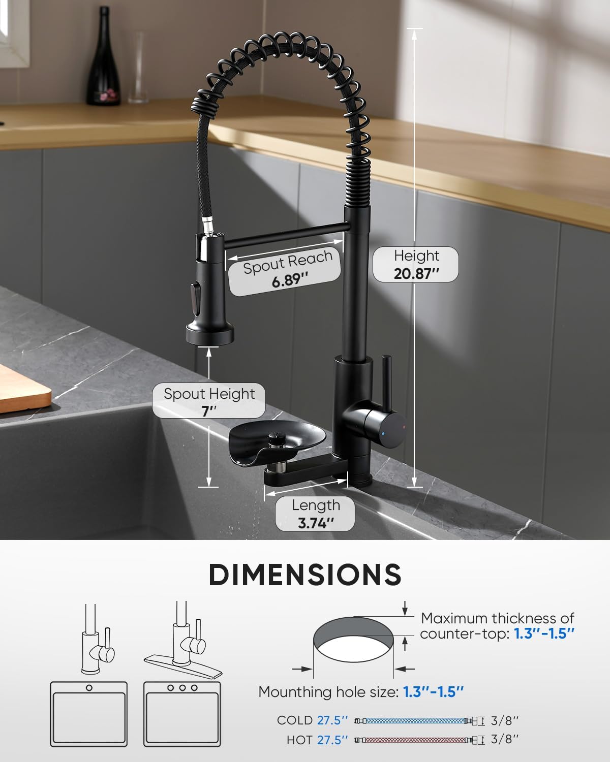 Pull Down Kitchen Faucet with Cup Washer Black
