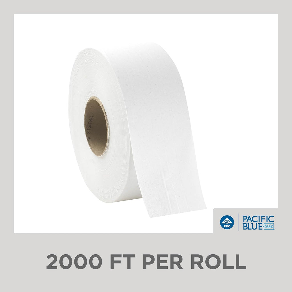Pacific Blue Basic 1-Ply Jumbo Jr. 9'' Toilet Paper by GP PRO (GEORGIA-PACIFIC), 13718, 2,000 Linear Feet Per Roll, 8