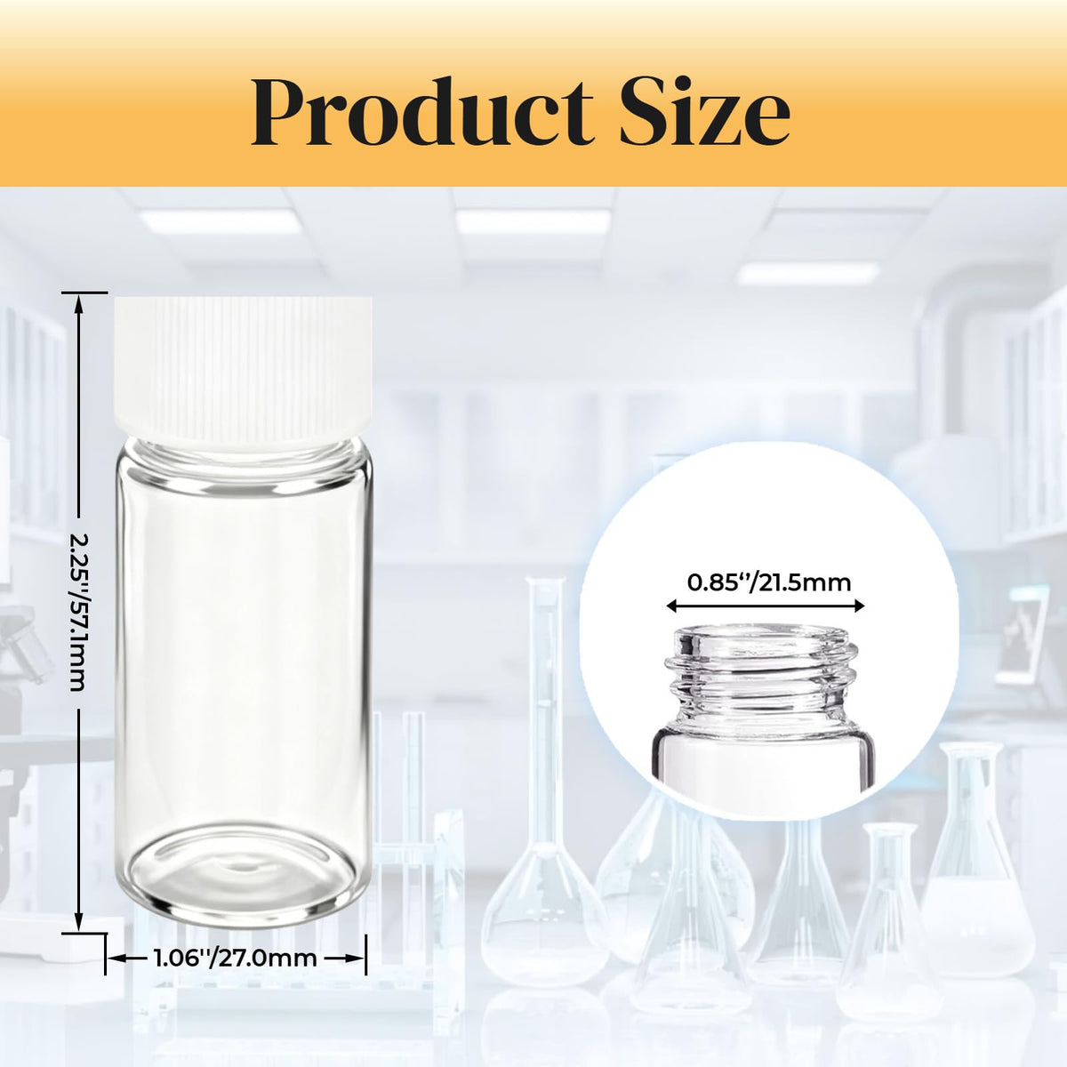 100 Pack 20ml Clear Glass Sample Vials, 24-400 White Screw Cap with PE Liners, Type I Class A 3.3 Borosilicate Glass
