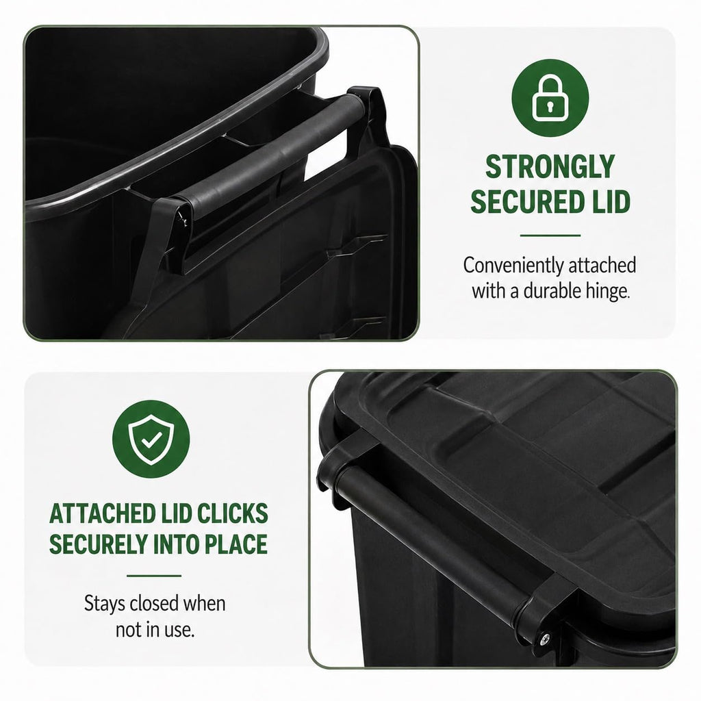 45 Gallon Outdoor Trash Can with Wheels and Fixed Lid, Heavy Duty Rolling Trash Bin for Patio, Garage and Roadside