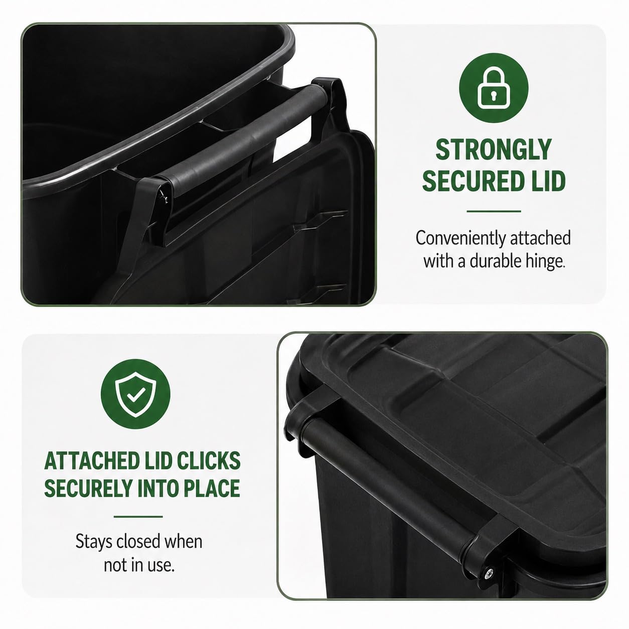 45 Gallon Outdoor Trash Can with Wheels and Fixed Lid, Heavy Duty Rolling Trash Bin for Patio, Garage and Roadside