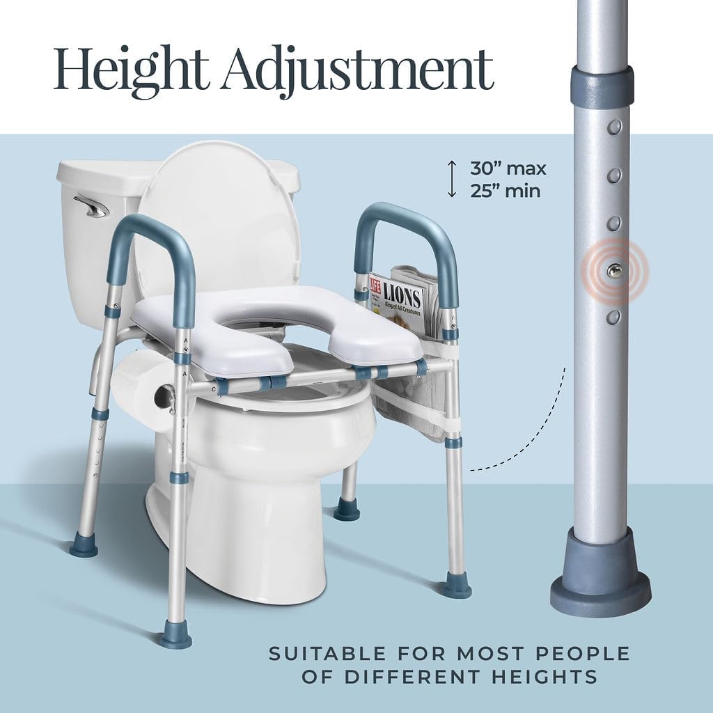 Toilet Seat Riser for Seniors, Adjustable, Gray, Heavy Duty up to 400 lbs