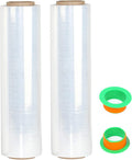 2-Pack Clear Stretch Wrap 18" x 1000 Feet 80 Gauge Industrial Strength with Plastic Handle, Plastic Pallet Supplies