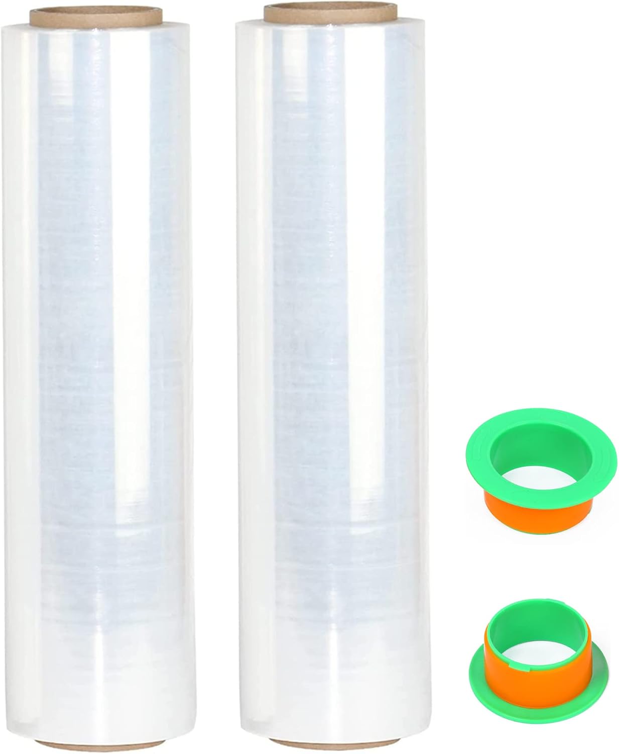 2-Pack Clear Stretch Wrap 18" x 1000 Feet 80 Gauge Industrial Strength with Plastic Handle, Plastic Pallet Supplies