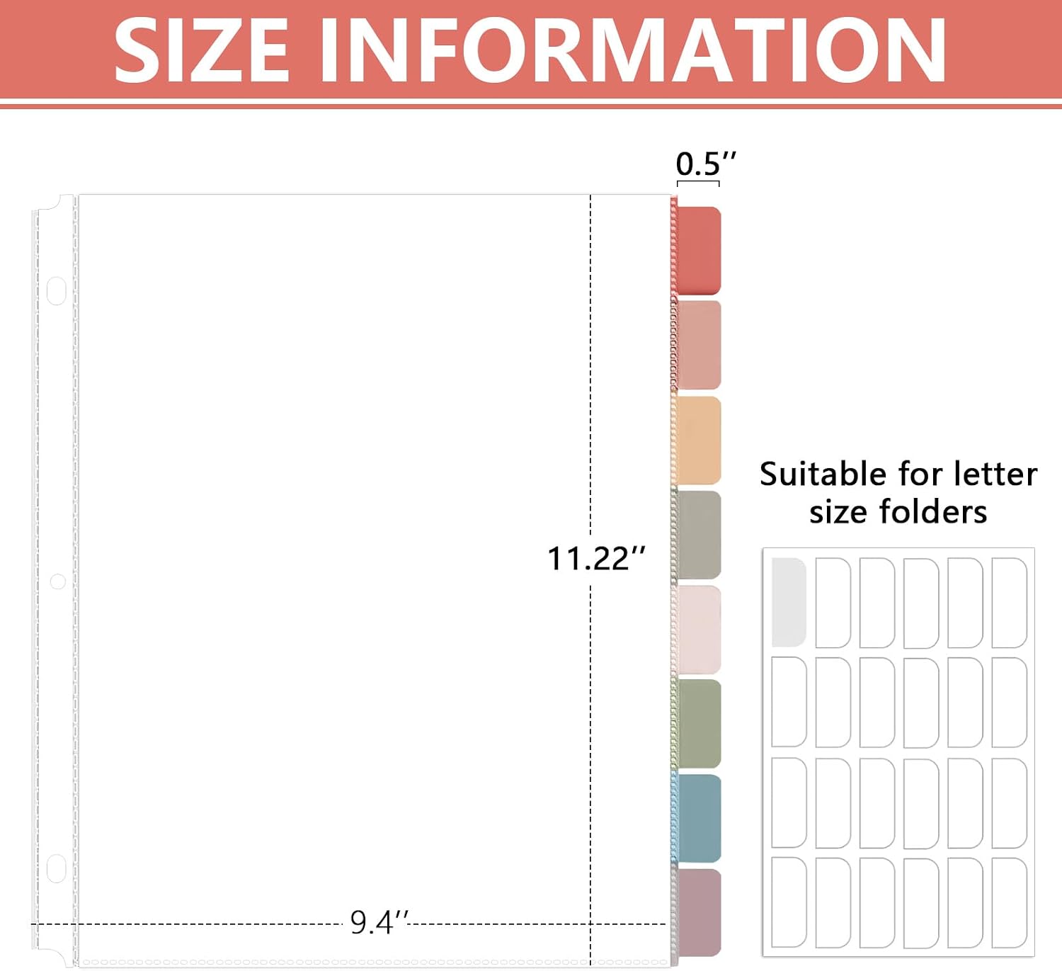 8 Set of 64 Pack Clear Binder Sheet Protectors for 3 Ring Binder Plastic Page Protector with 8 Tabs,Insertable Index