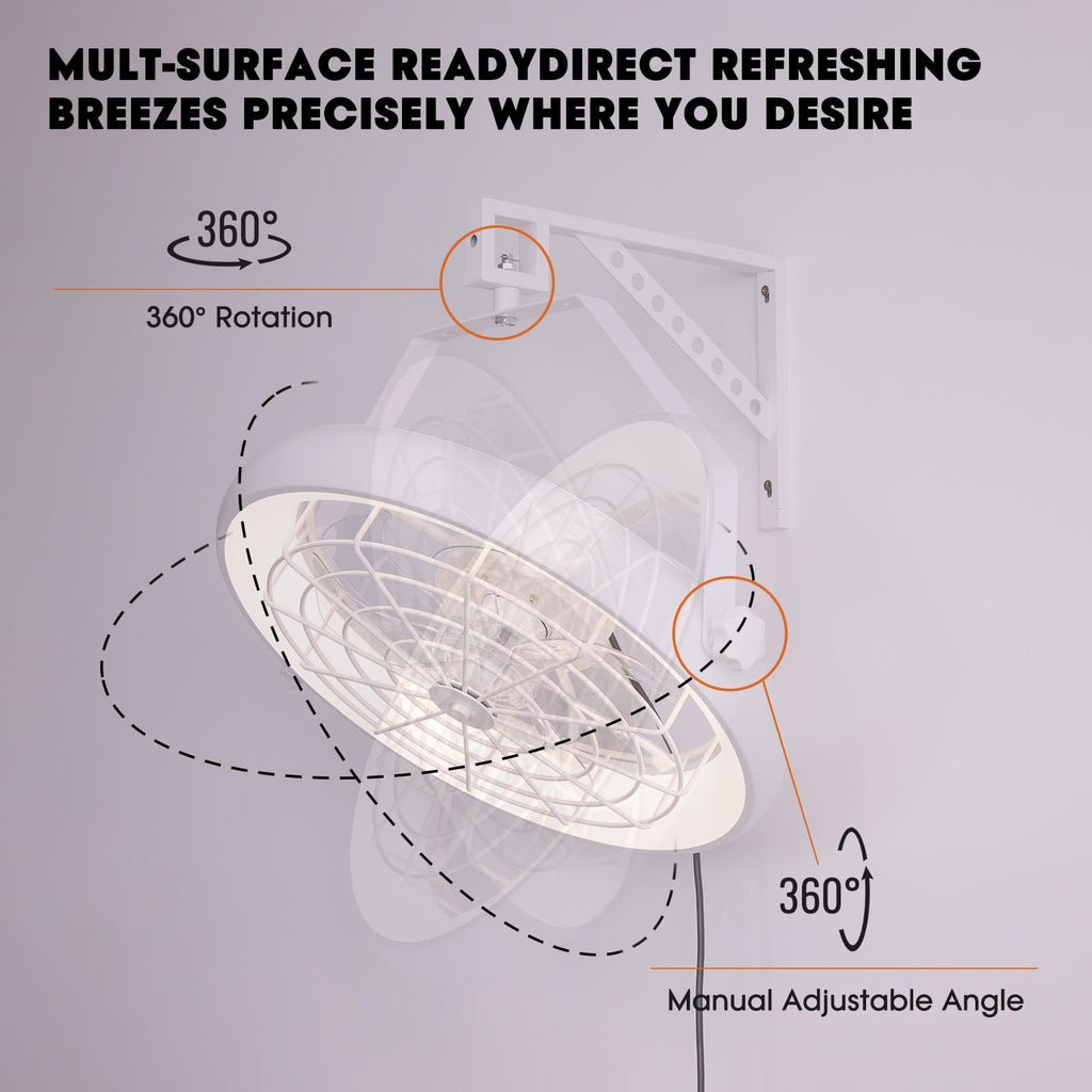23-Inch White Plug-In Wall Mounted Fan with LED Light and Remote