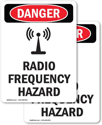 (2 Pack) Radio Frequency Hazard OSHA Danger Sign 5 Inch X 3.5 Inch Vinyl Label Decal Sticker Weather Resistant, UV