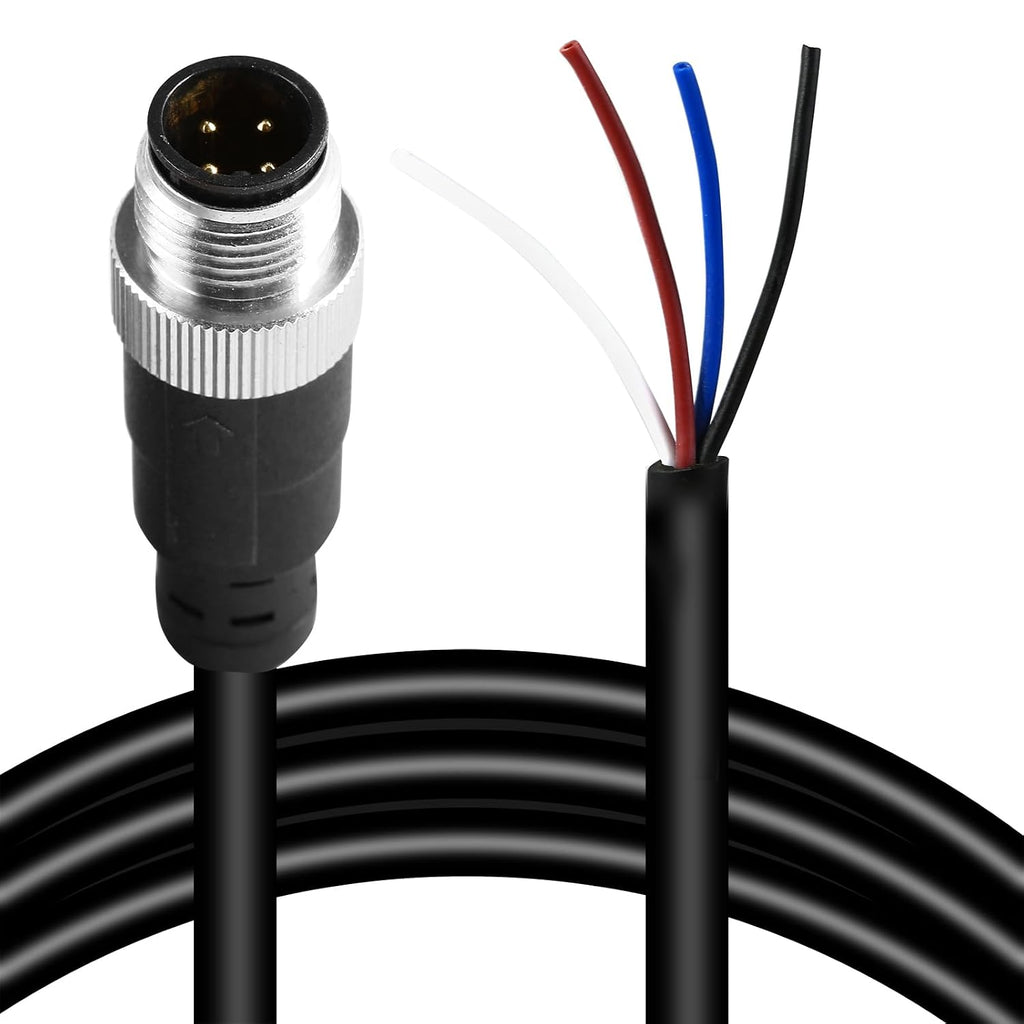 M12 4 Pins Male Connector Cables, Waterproof IP67 Solder Locking System, Brass Gold-Plated Contacts, A Code Straight Aviation Sensor Electrical Cable 60V 2A Industrial Grade Cable