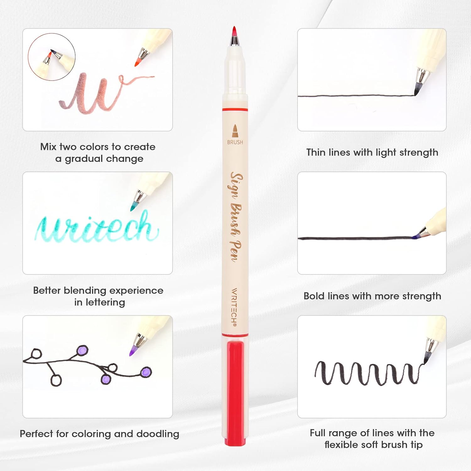 Brush Tip Marker Pens: Artist Markers Flexible Tip Water Based 12ct Assorted Colors for Journaling Adult Coloring