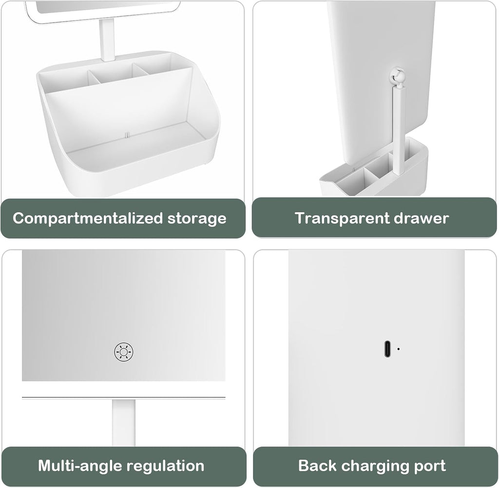 Rechargeable Makeup Mirror Organizer with LED Lights & 20X Magnification, Large Capacity Cosmetic Display Case for