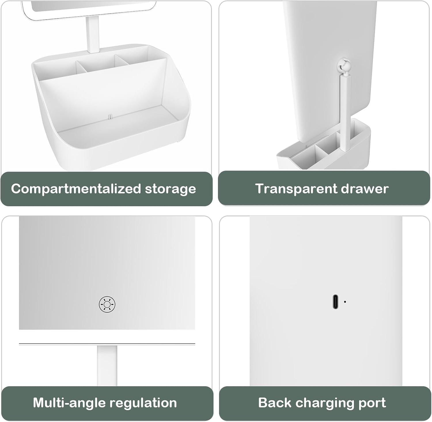 Rechargeable Makeup Mirror Organizer with LED Lights & 20X Magnification, Large Capacity Cosmetic Display Case for
