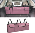 Car Trunk Organizer, Backseat Hanging Storage with 4 Large Pockets, Collapsible Cargo Bag with Adjustable Straps