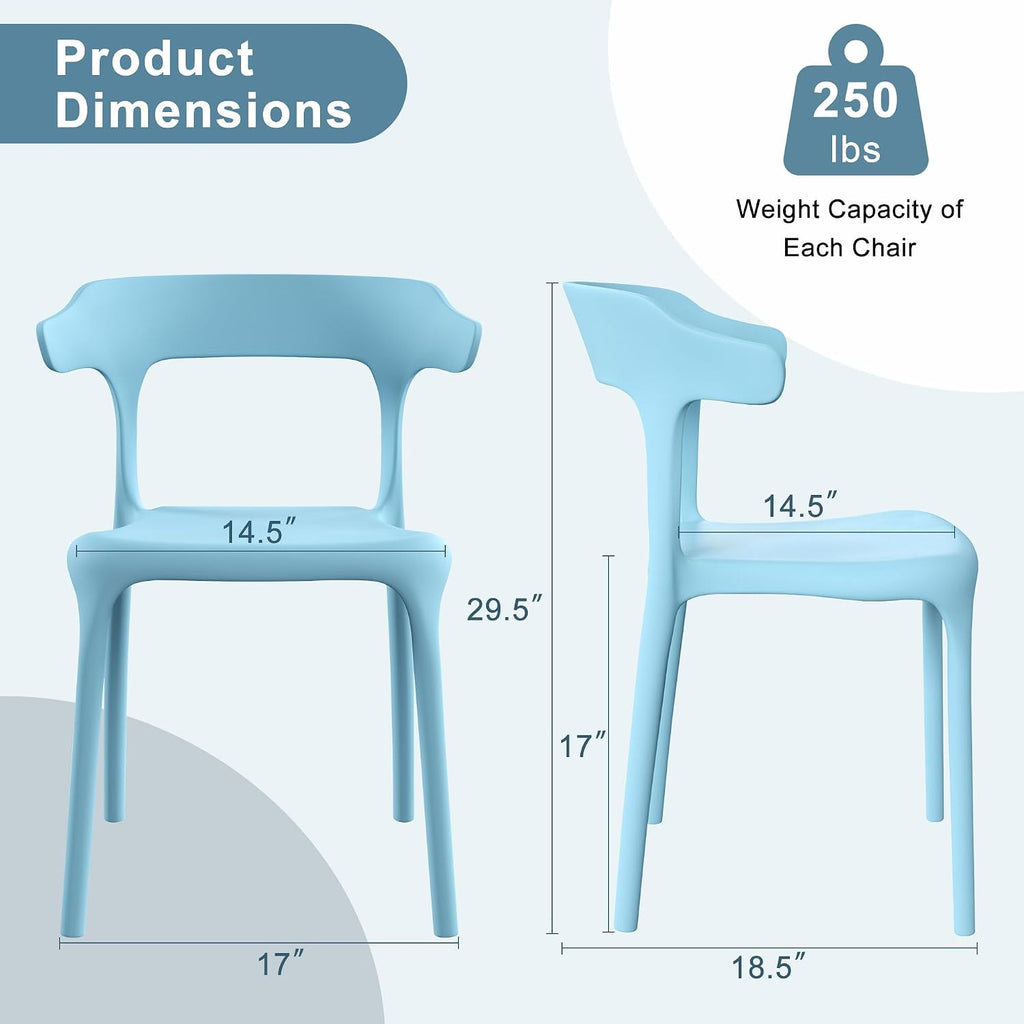 4 Pack Plastic Stacking Chairs, Stackable Dining Chairs for Kitchen Restaurant Patio, Portable Indoor Outdoor Use, No