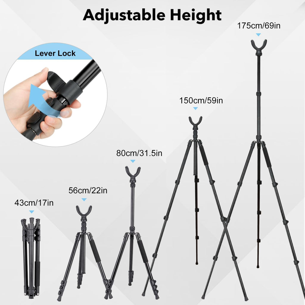 Shooting Tripod Hunting Rest V Yoke Shooting Sticks with 360° Rotate Height Adjustable 9"- 69" Aluminum Portable