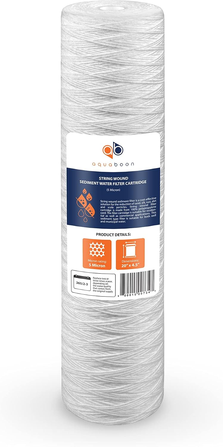 Aquaboon 5 Micron 20 x 4.5 Whole House String Wound Water Filter 2-Pack