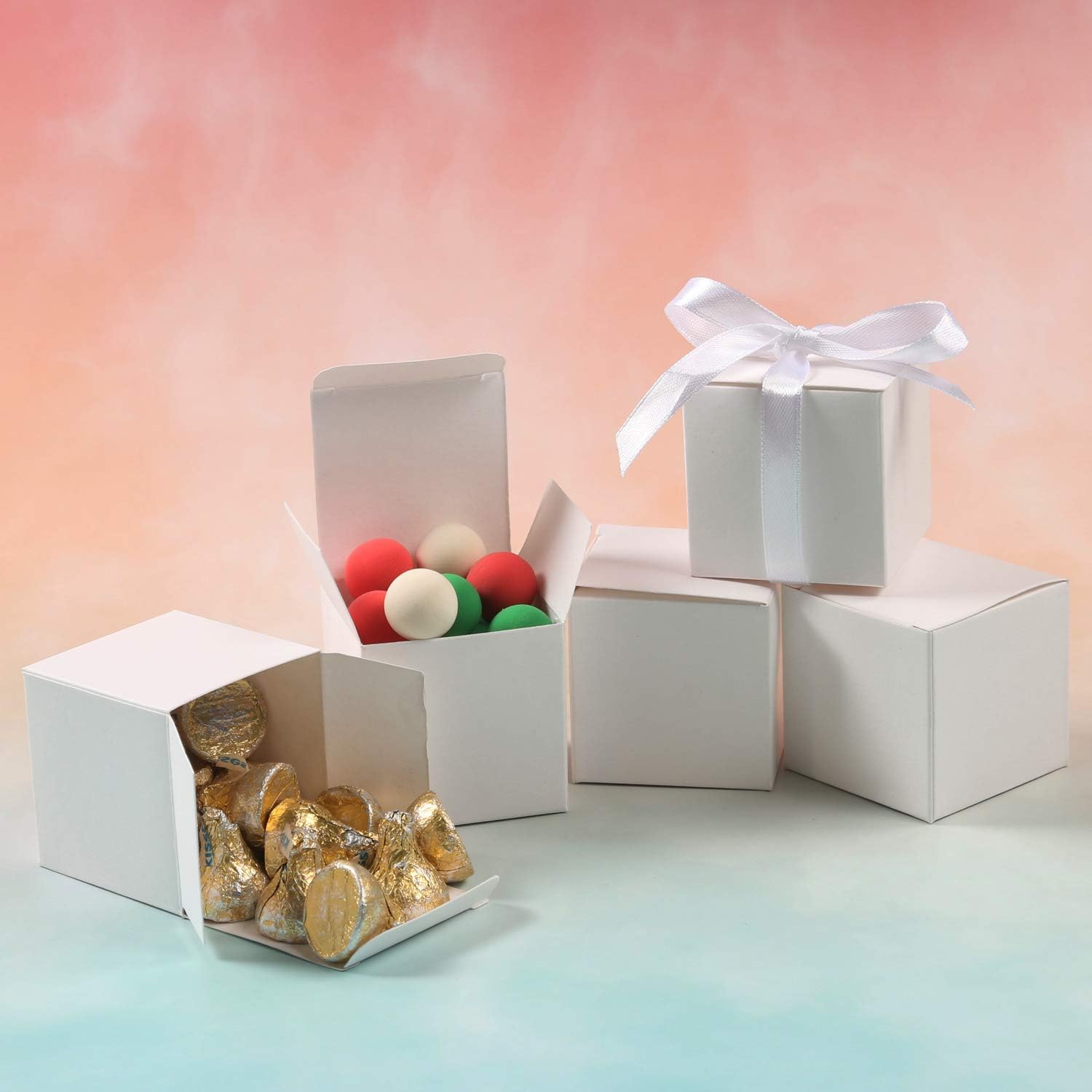60pcs Wedding Favor Boxes, 3x3x3 In Small Gift Box with Ribbons