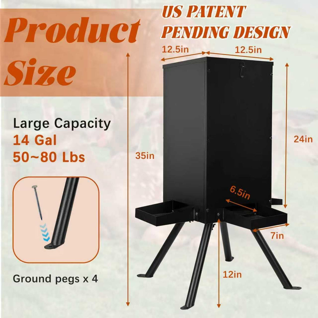 85lbs Deer Feeder, Weatherproof Deer Feeders with 4 Feeding Tray and 4-Leg Stand, Heavy Duty Metal Gravity Feeder for
