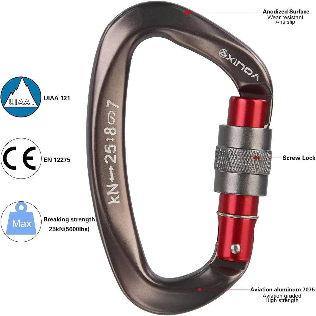 Screwgate Locking Carabiner Clip - Professional Rock Climbing Carabiner Screw Lock,Heavy Duty Carabiners for
