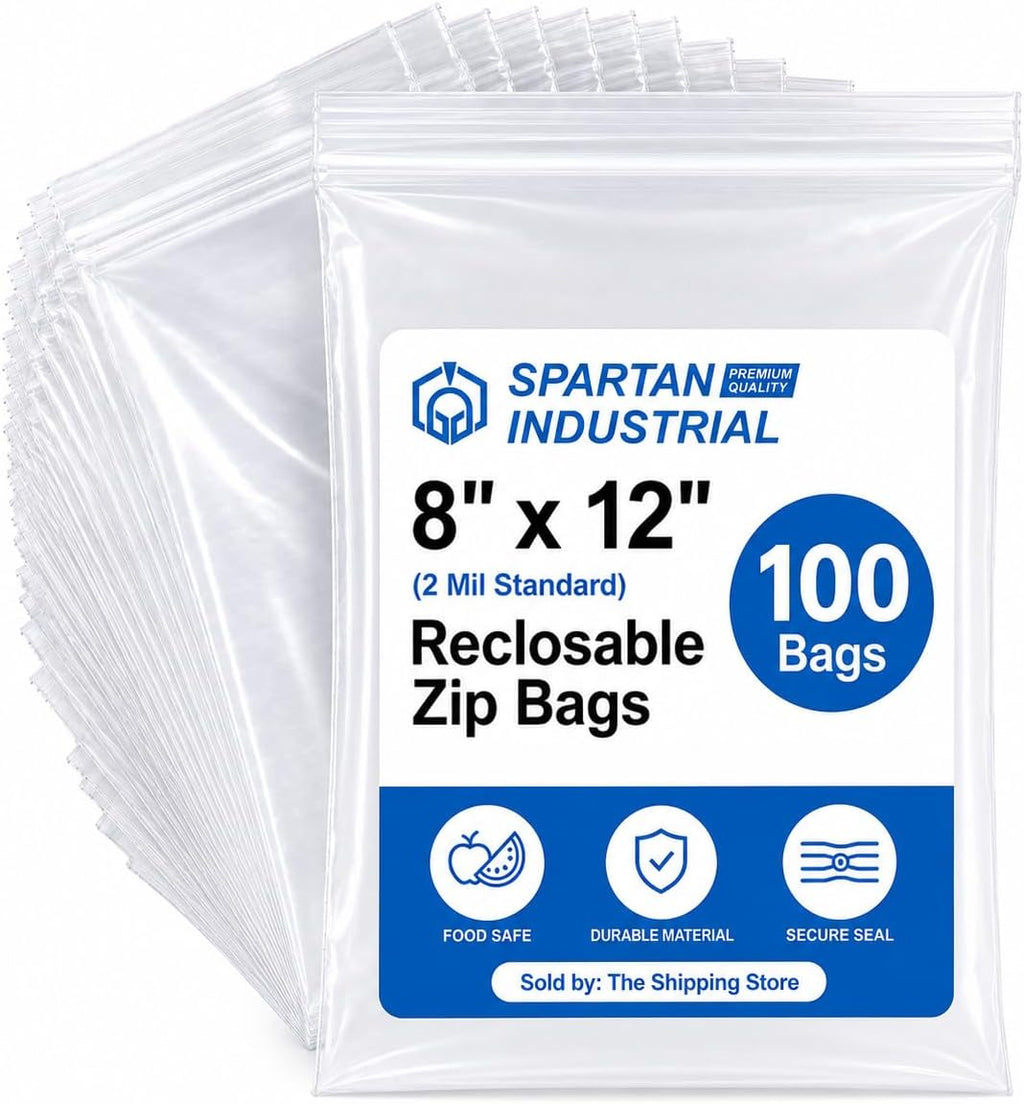 8” X 12” (100 Count) 2 Mil Clear Reclosable Zip Plastic Poly Bags
