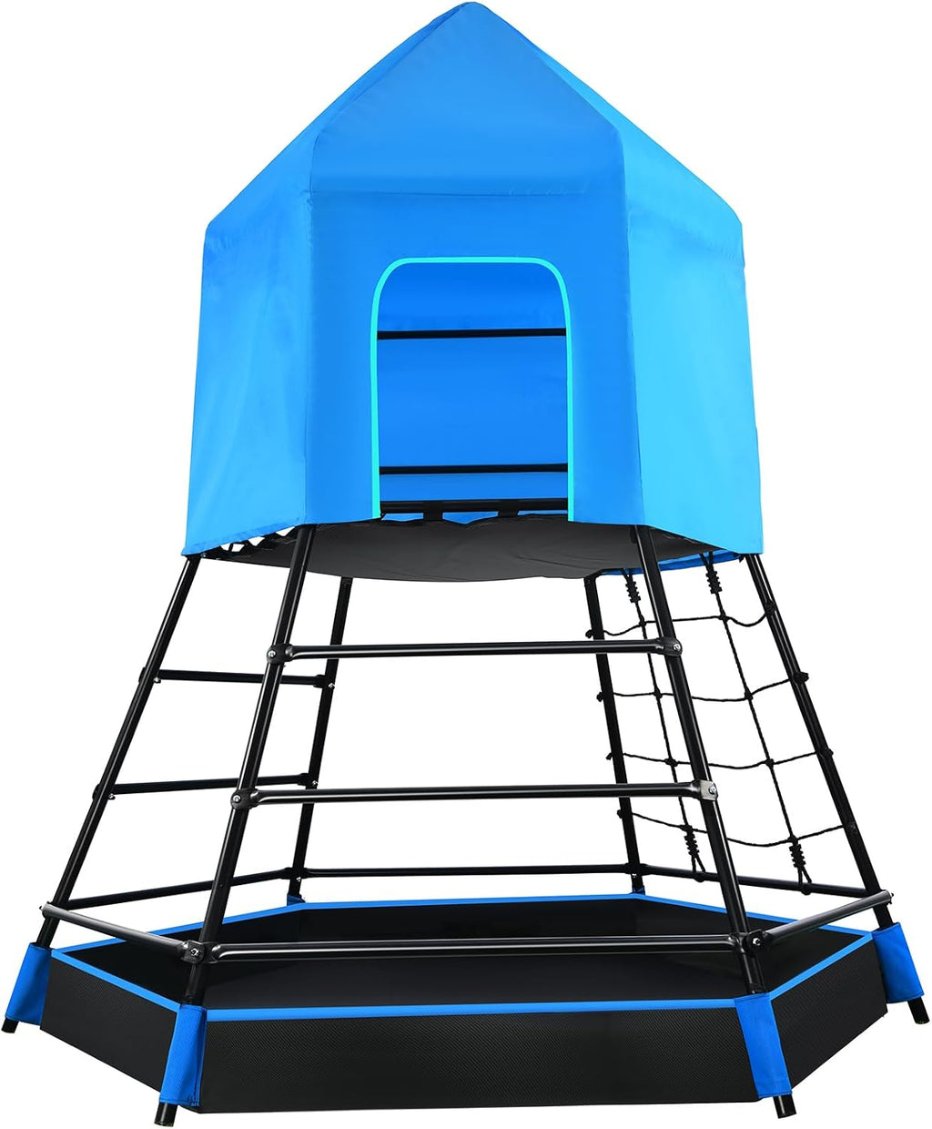 Jungle Gym with Platform and Tent, Climbing Toys with Monkey Bars for Kids, Metal Outdoor Play Equipment