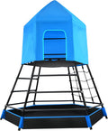Jungle Gym with Platform and Tent, Climbing Toys with Monkey Bars for Kids, Metal Outdoor Play Equipment