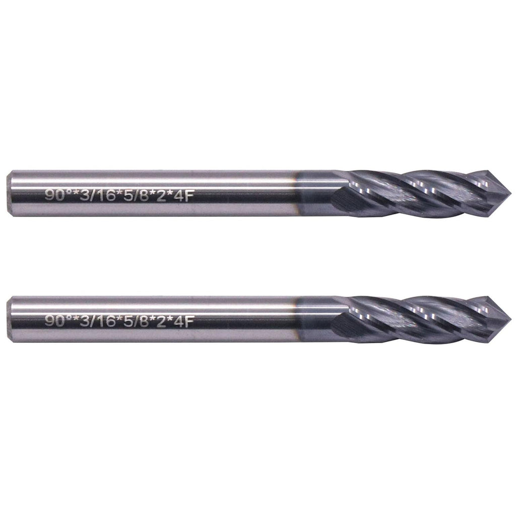 2Pcs 3/16" 4 Flute 90 Degree Solid Carbide Drill Mill - AlTiN Coated