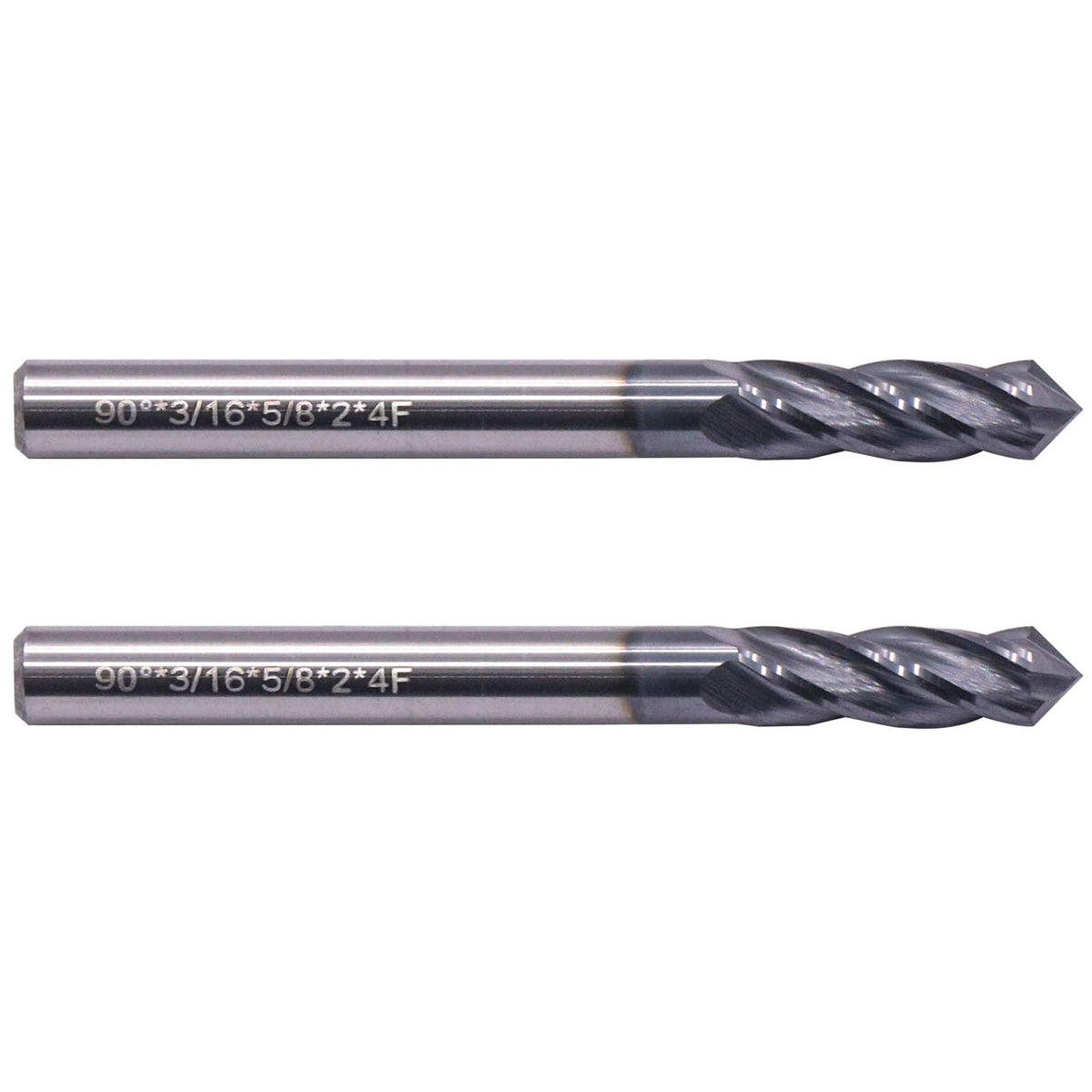 2Pcs 3/16" 4 Flute 90 Degree Solid Carbide Drill Mill - AlTiN Coated