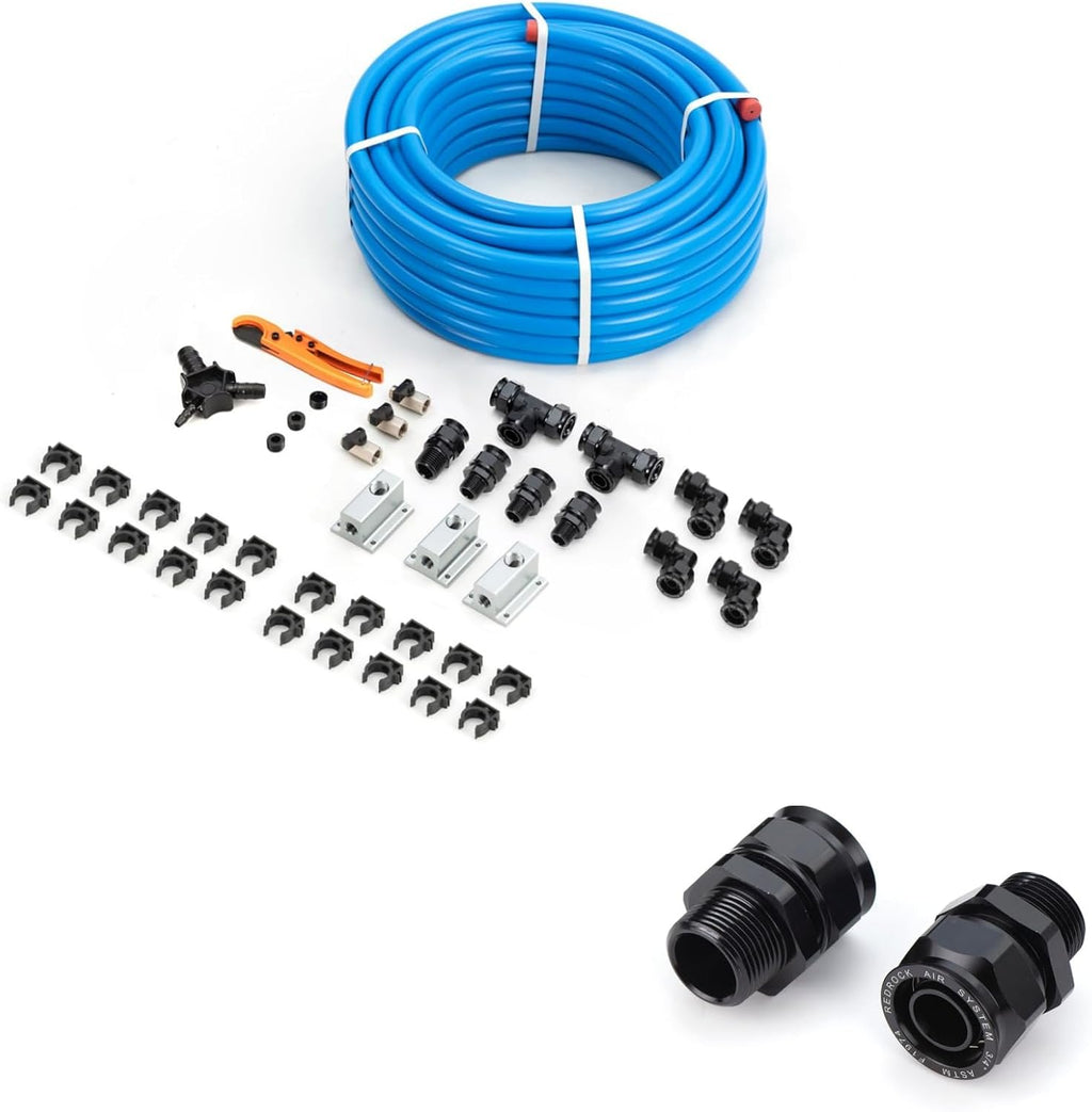 Compressed Air Piping System 3/4" x 100 feet HDPE Aluminum Air Line Kit with Elbow Air Pipe Fitting for Shop Garage 200PSI and 2 Pack 3/4 inch Straight Air System Fittings with 3/4" Male NPT Thread