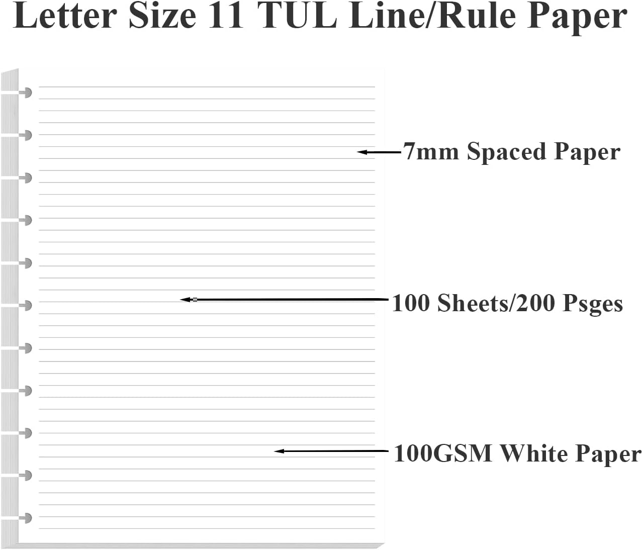 Letter Size Discbound Refill Paper, 11 Disc Paper Refill for Note-Taking System Discbound Planner, 100Sheets /