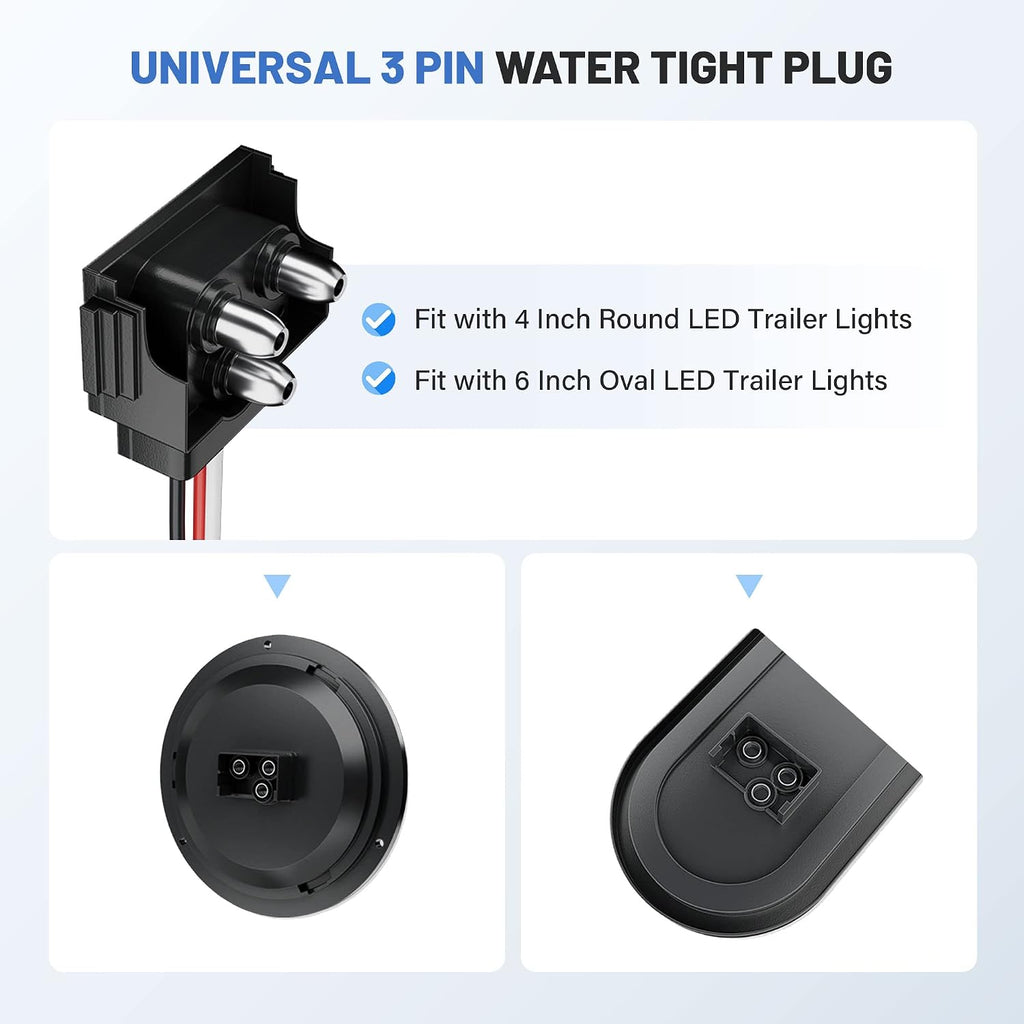 8PCS 3 Pin Trailer Light Connector, Right Angle 3 Wire Pigtail Harness 20AWG for Truck Trailer Stop Turn Tail Brake
