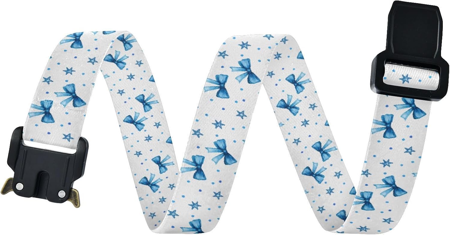 Bow Tie Adjustable Kids Elastic Belts, Girls Boys Stretch Waist Belt with Aluminum Alloy Buckle