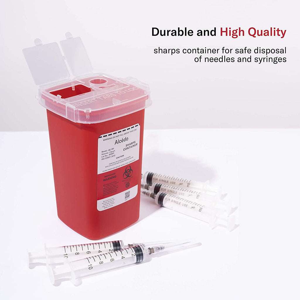 1 Quart Sharps Container (1-Pack) for Needle & Syringe Disposal | Small & Portable, Built-In Needle Removal Port