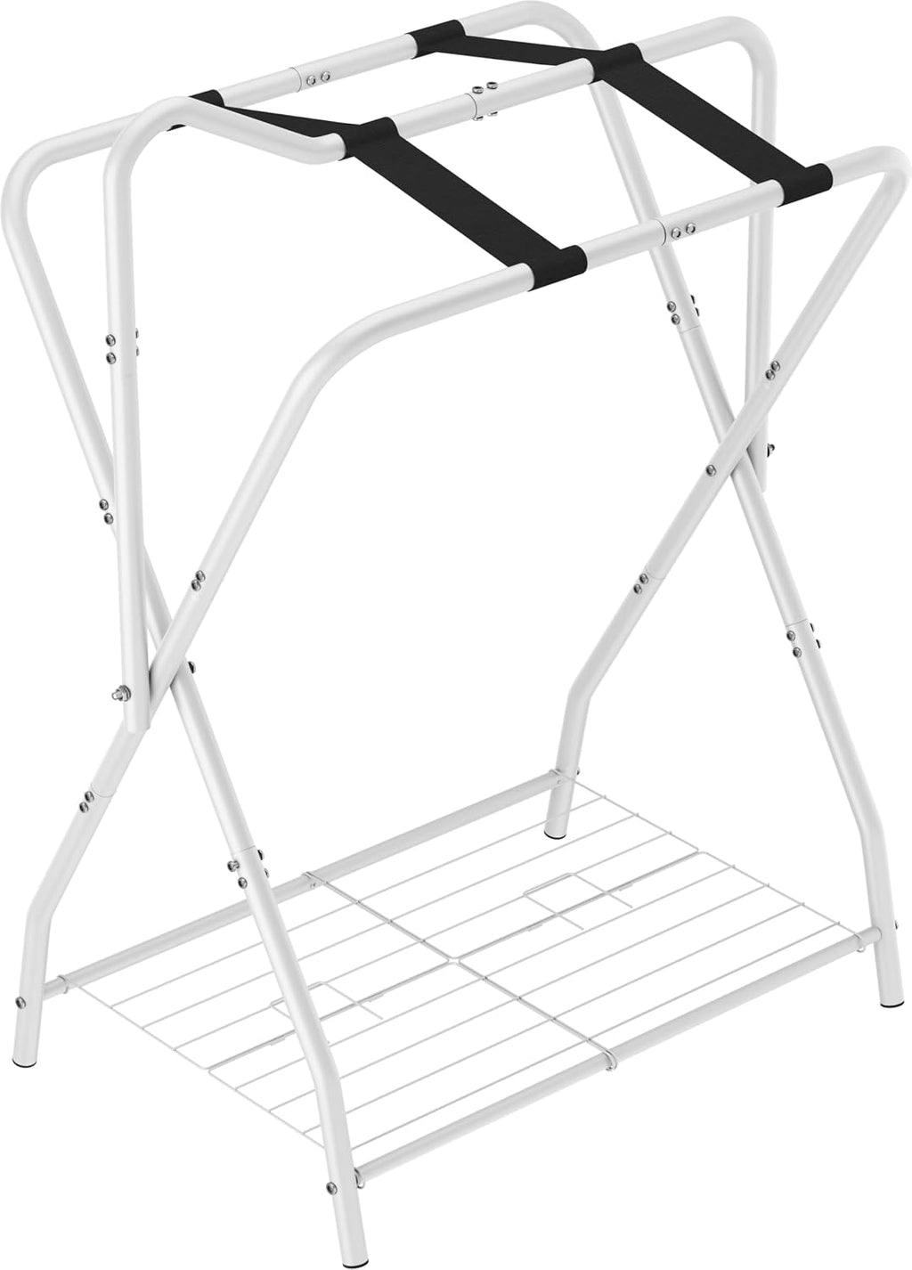 Foldable Saddle Rack with Bottom Storage for Horse Stable, White