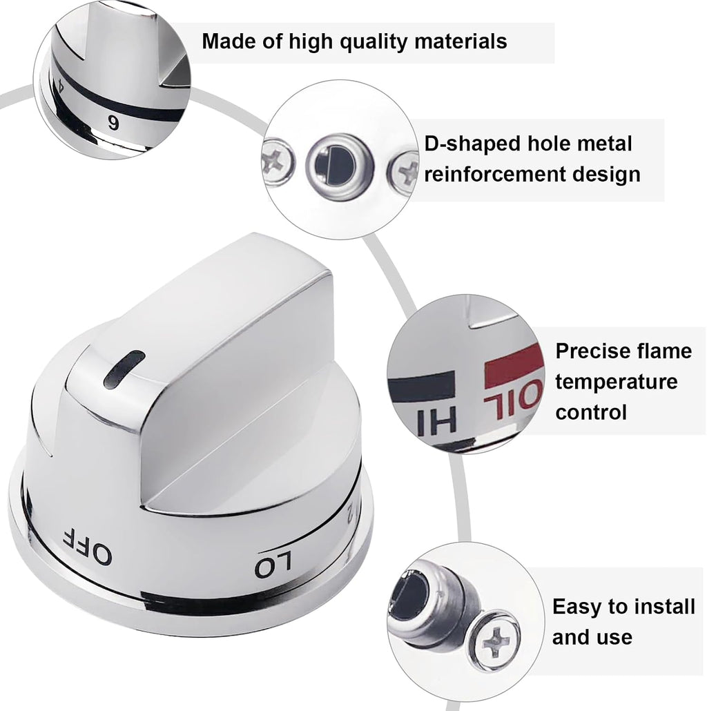 4 Pcs EBZ37189611 Range Burner Knob and 1 Pcs EBZ37189609 Super Boil Burner Control Knob Compatible with L-G LRG30355ST LRG30357ST LRG30855ST Gas Stove Replacement Knobs