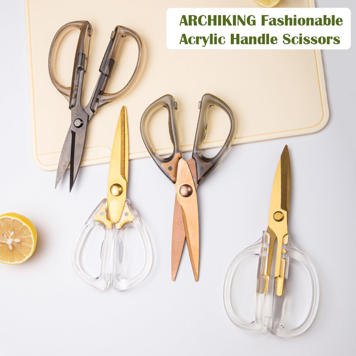 Kitchen Shears Scissors, ARCHIKING 7.7inch Gold Titanium Plated Scissor-Meat and Poultry Shears, Dishwasher Safe