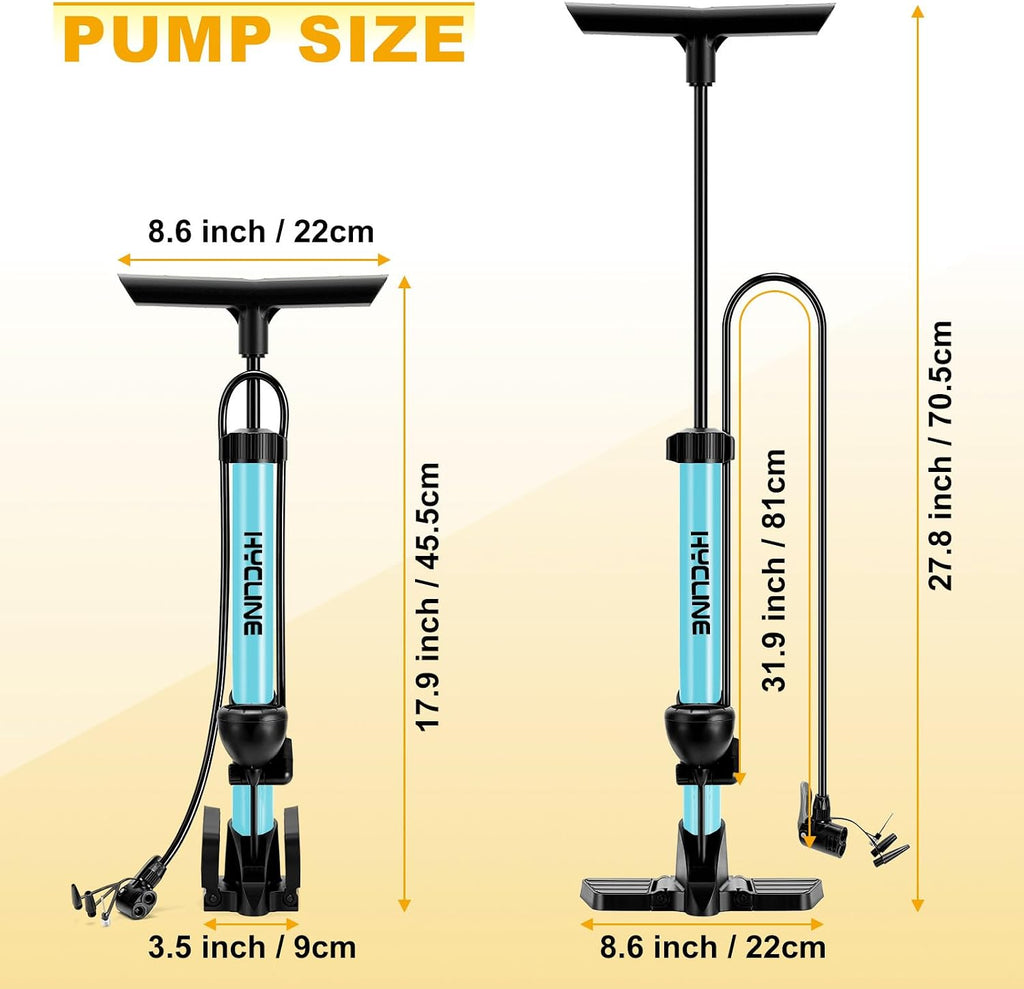 Bike Floor Pump with Gauge: 160 PSI High Pressure Bicycle Pumps