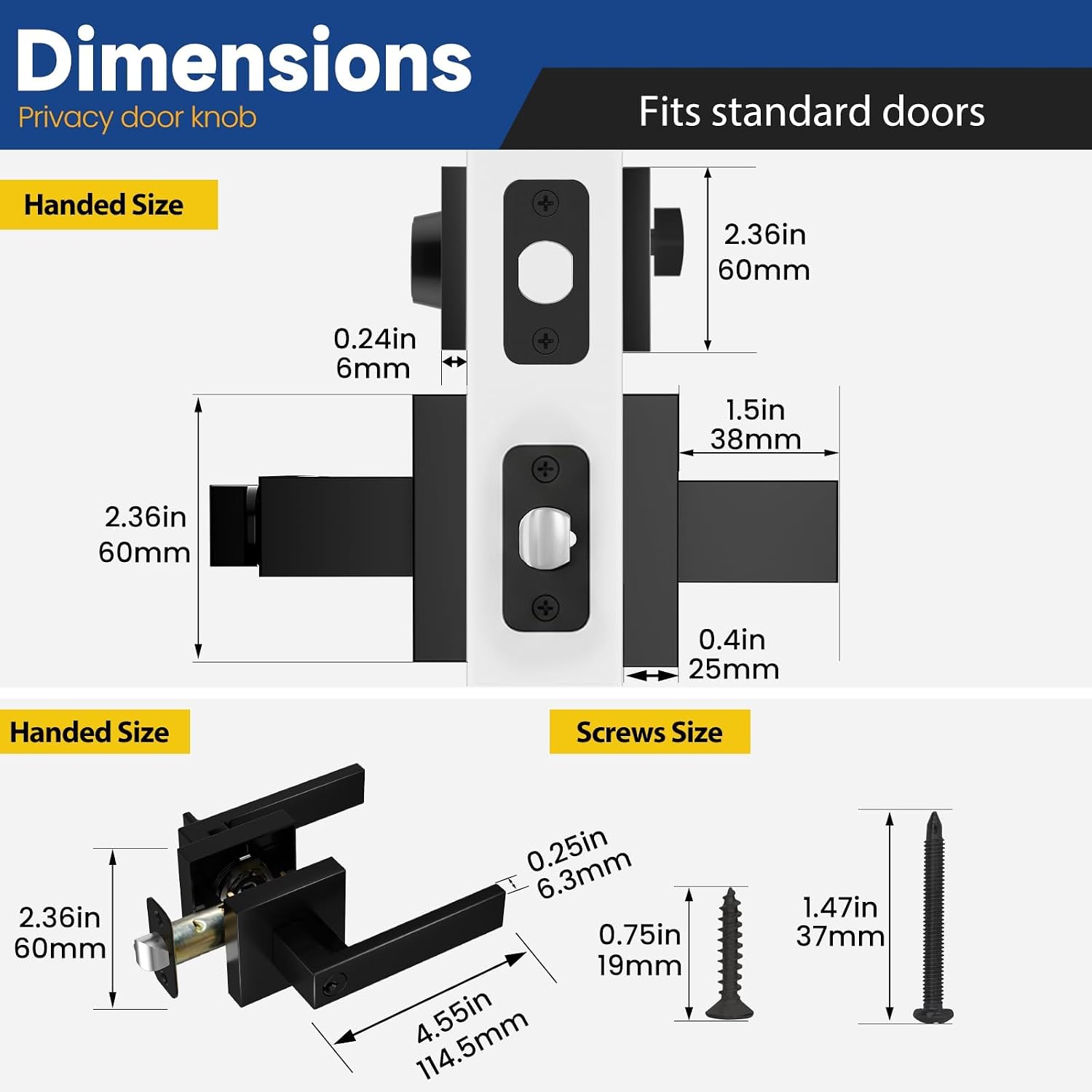 Front Door Lock Set Exterior Door Lock Set, Black Exterior Door Handle with Deadbolt - Keyed Alike Entry Door