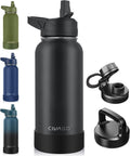 32 oz Insulated Stainless Steel Water Bottle With Straw and 3 Lids | Large Metal Sports Water Jug, Leakproof Reusable