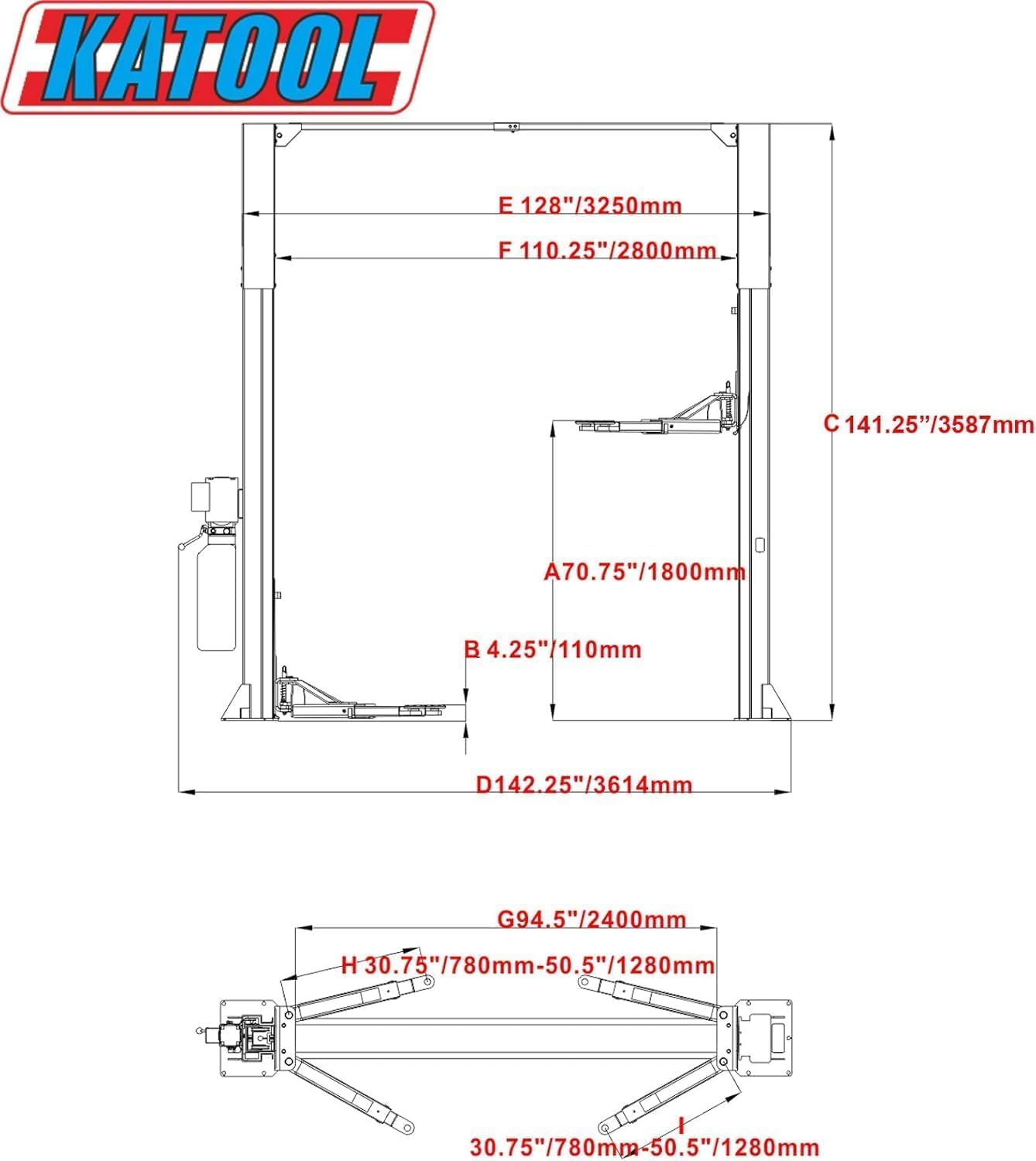 2 Post Lift 11000lbs Car Lift 220V Two Post Lift Auto Lifts 2 Post Auto Truck Clear Floor Hoist(KT-M110)