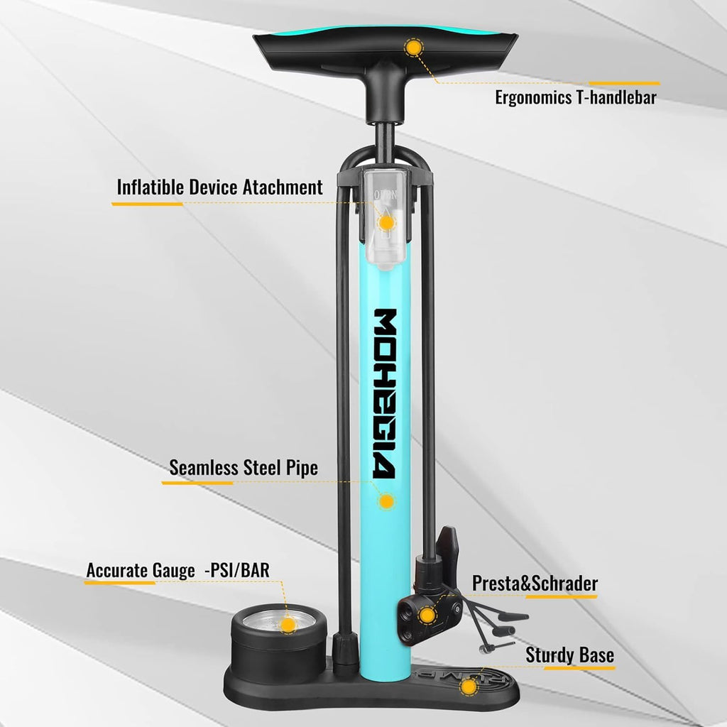 Bike Floor Pump with Gauge: Air Bicycle Pump with High Pressure 160 PSI,Fits Schrader and Presta Valve -Inflator with