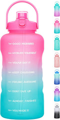 1 Gallon Water Bottles with Straw, 128 oz Water Bottle BPA Free Innovative 2-IN-1 Lid Gym Bottle with Times to Drink